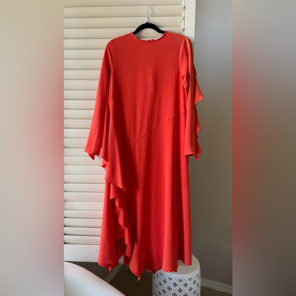 Zara Asymmetrical Dress in Bold Coral